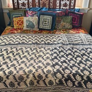 Vintage Kantha hand stitched Quilt blanket wrap shawl throw block print textile